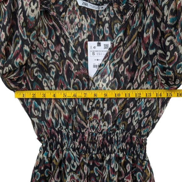 Zara Tiered Mini Dress Multicolor Long Sleeve Smocked Pleated Ruffle Size S - Picture 8 of 12